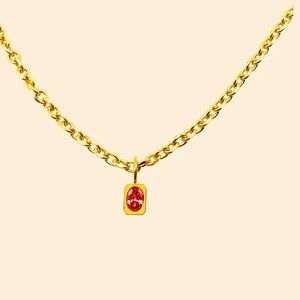 Raena or cadena zaria necklace waterproof gold tone bows+ red stone